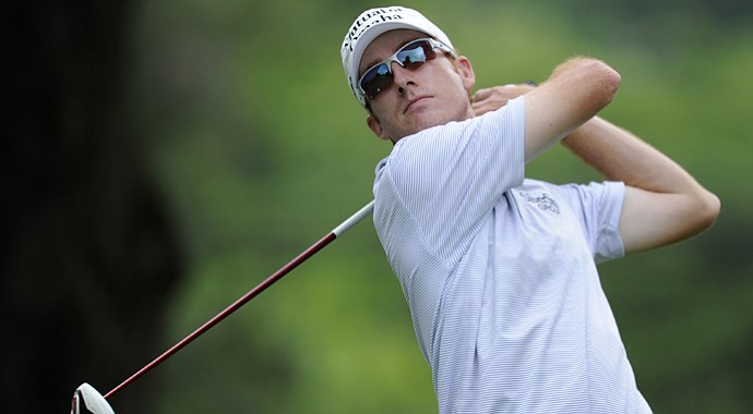 Roberto Castro watches his tee shot on the third tee during the first round of the AT&T National at Congressional.