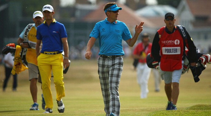 Billy Horschel (left) and Ian Poulter reacts on the 1st hole during the first round of the Open Championship at Muirfield.
