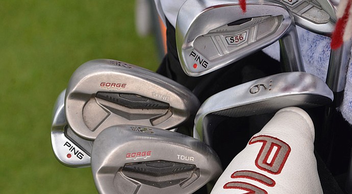 Miguel Angel Jimenez' bag featuring Ping golf equipment during the 2013 British Open at Muirfield.