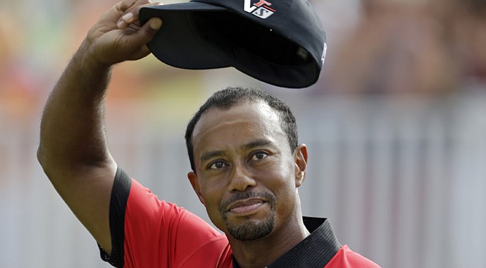 Tiger Woods after his seven-shot win in the 2013 WGC-Bridgestone Invitational in Akron, Ohio.