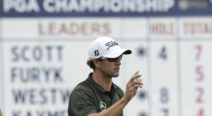 Adam Scott during the second round of the 2013 PGA Championship at Oak Hill.