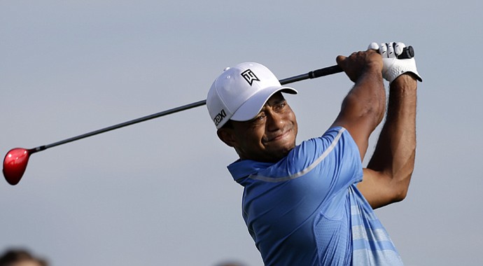 Tiger Woods during the first round of The Barclays at Liberty National, the first event of the 2013 FedEx Cup.