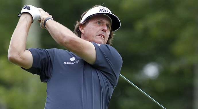 Phil Mickelson during the first round of the Deutsche Bank Championship Friday at TPC Boston.