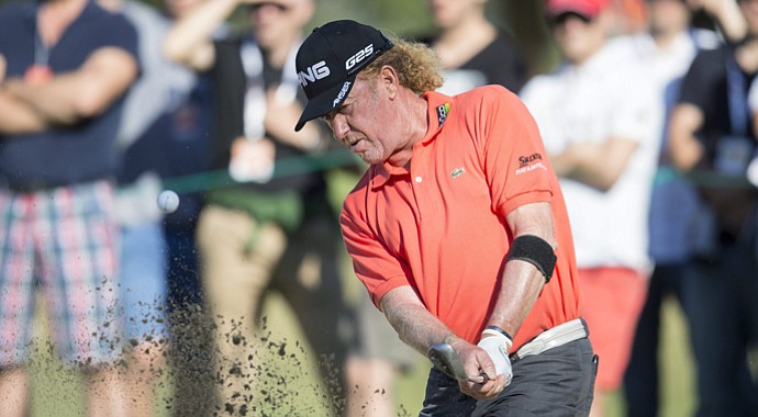 Miguel Angel Jimenez during the first round of the 2013 Omega European Masters.