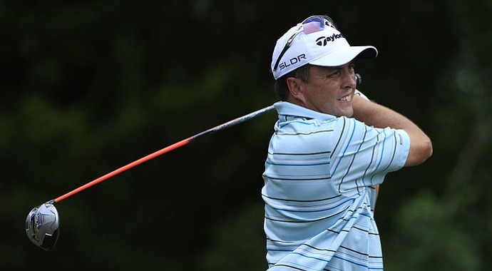Scott Gardiner hits his drive on the sixth hole during the third round of the Web.com Tour Championship.