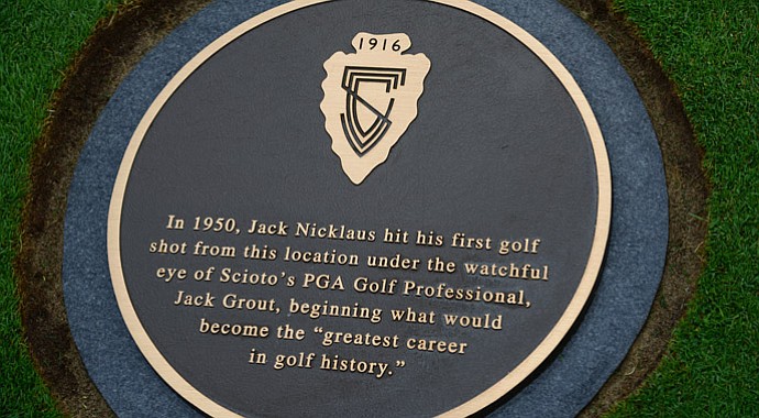 The Jack Nicklaus plaque at Scioto Country Club.
