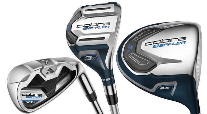 The new Cobra Baffler XL line will build on its hybrid heritage (center) with irons, drivers and fairway woods (not shown).
