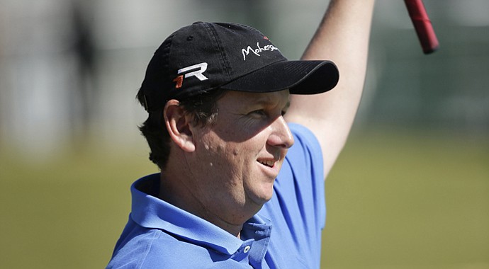J.J. Henry after sinking an eagle putt for a 60 in the first round of the 2013 Shriners Hospitals for Children Open at TPC Summerlin in Las Vegas.