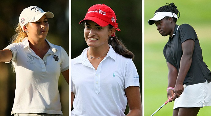 From left to right, Shannon Aubert, Nicole Morales and Lakareber Abe are among the top girls players in the Class of 2014.