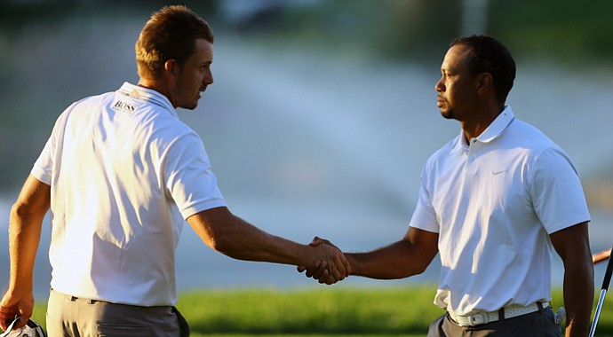 Tiger Woods and Henrik Stenson during the 2013 Turkish Open.