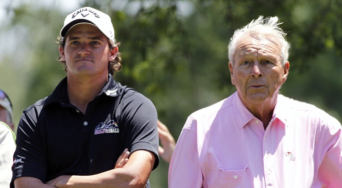 Sam Saunders and Arnold Palmer during the pro-am of the 2011 Wells Fargo Championship on PGA Tour.