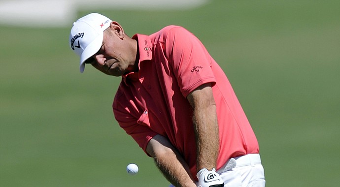 Thomas Bjorn during the second round of the World Cup at Royal Melbourne.
