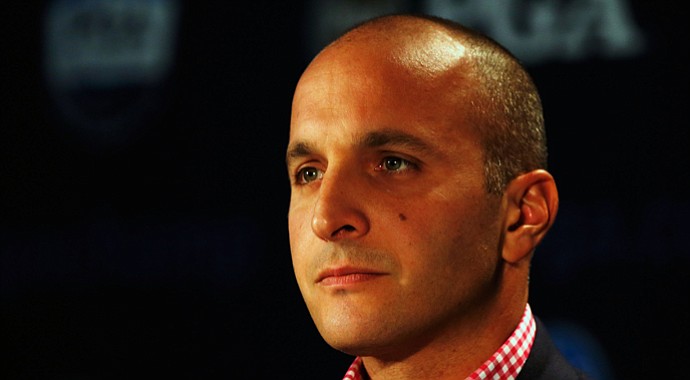Pete Bevacqua, PGA of America CEO, is interviewed during a press conference prior to the start of the 2013 PGA Championship at Oak Hill Country Club.
