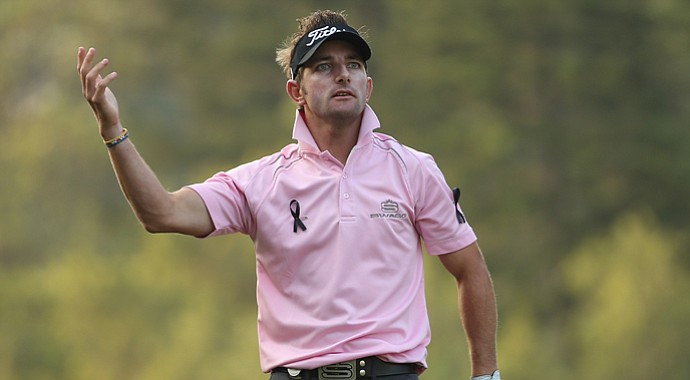Jbe Kruger during the second round of the Hong Kong Open. Kruger was honoring Nelson Mandela with two black ribbons on his shirt.
