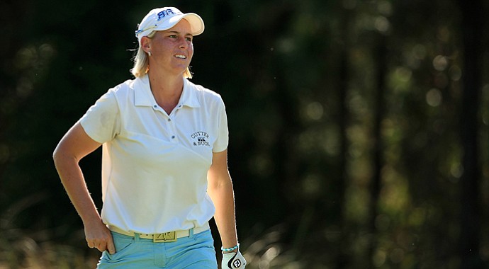 Reilley Rankin watches her tee shot during the second round of the LPGA Q-School Final at LPGA International.