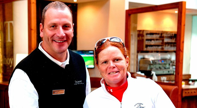 Heather Stirling, right, with Alan Tait, a Scottish golf professional and former European Tour player.