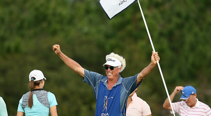 Jaye Marie Green and her caddie, her father Donnie, during 2013 LPGA Q-School.