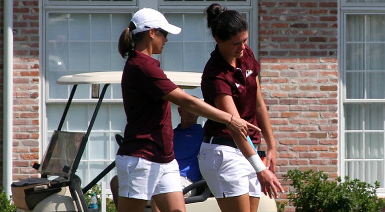 Louisiana-Monroe's Alison Knowles, right, with coach Stacy Snider.