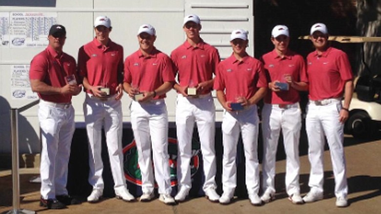 The Arkansas Razorbacks after their win at the Gator Invitational on Feb. 16, 2014.