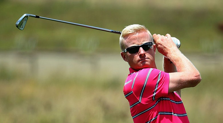 Simon Dyson tees off on the third hole during the first round of the Tshwane Open at Copperleaf Golf & Country Estate.