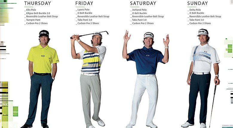 Bubba Watson's scripted apparel from Oakley for the 2014 Masters.