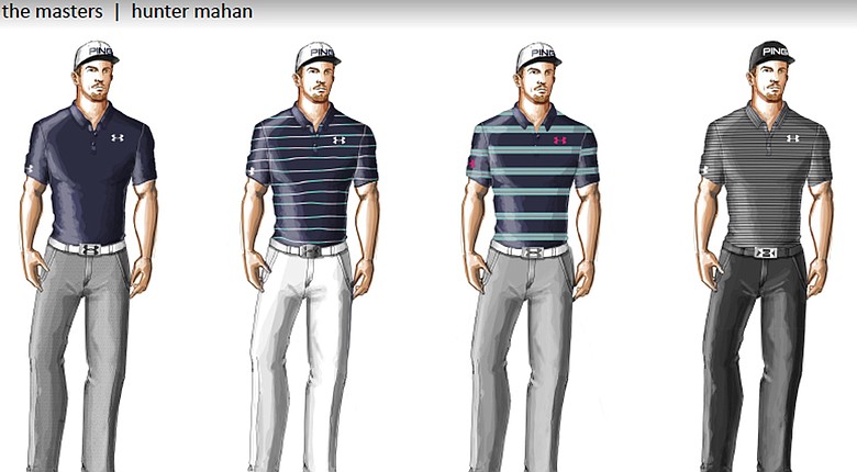 Hunter Mahan's scripted apparel from Under Armour for the the 2014 Masters.