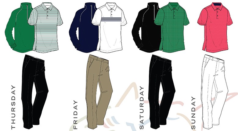 John Senden's scripted apparel from the Greg Norman Collection for the 2014 Masters.