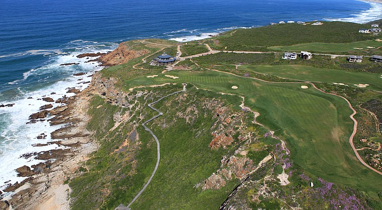 The 18th hole at Pinnacle Point sits high above the Indian Ocean in Mossel Bay, South Africa.