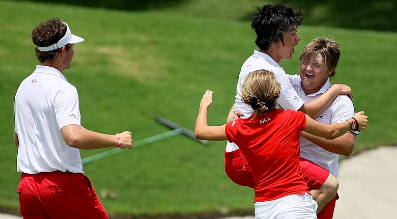 Cody Proveaux (far right), shown after he sunk a putt to clinch the 2012 Wyndham Cup, is among those selected to Golfweek's all-time Wyndham Cup team.