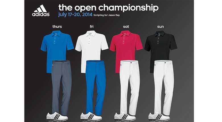 Jason Day's apparel for the 2014 Open Championship at Royal Liverpool.