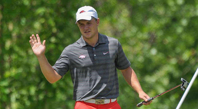 Former Arkansas standout Sebastian Cappelen holds a share of the 54-hole lead at the Price Cutter Charity Championship.