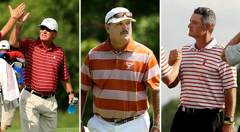 From left: Alabama head coach Jay Seawell, Texas head coach John Fields and Oklahoma State head coach Alan Bratton will each lead highly ranked teams into the 2014-15 men's college golf season.