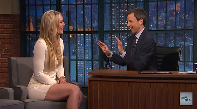 Lindsey Vonn (left) talks Tiger, golf and her foundation on Late Night with Seth Meyers.