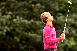 Thomas Detry reacts to missing his putt at No. 7 during the round of 32 at the U.S. Amateur at Olympia Fields (Ill.) Country Club. 