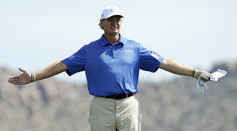 Ernie Els will face Victor Dubuisson in the semifinals of the WGC-Accenture Match Play Sunday in Marana, Ariz.